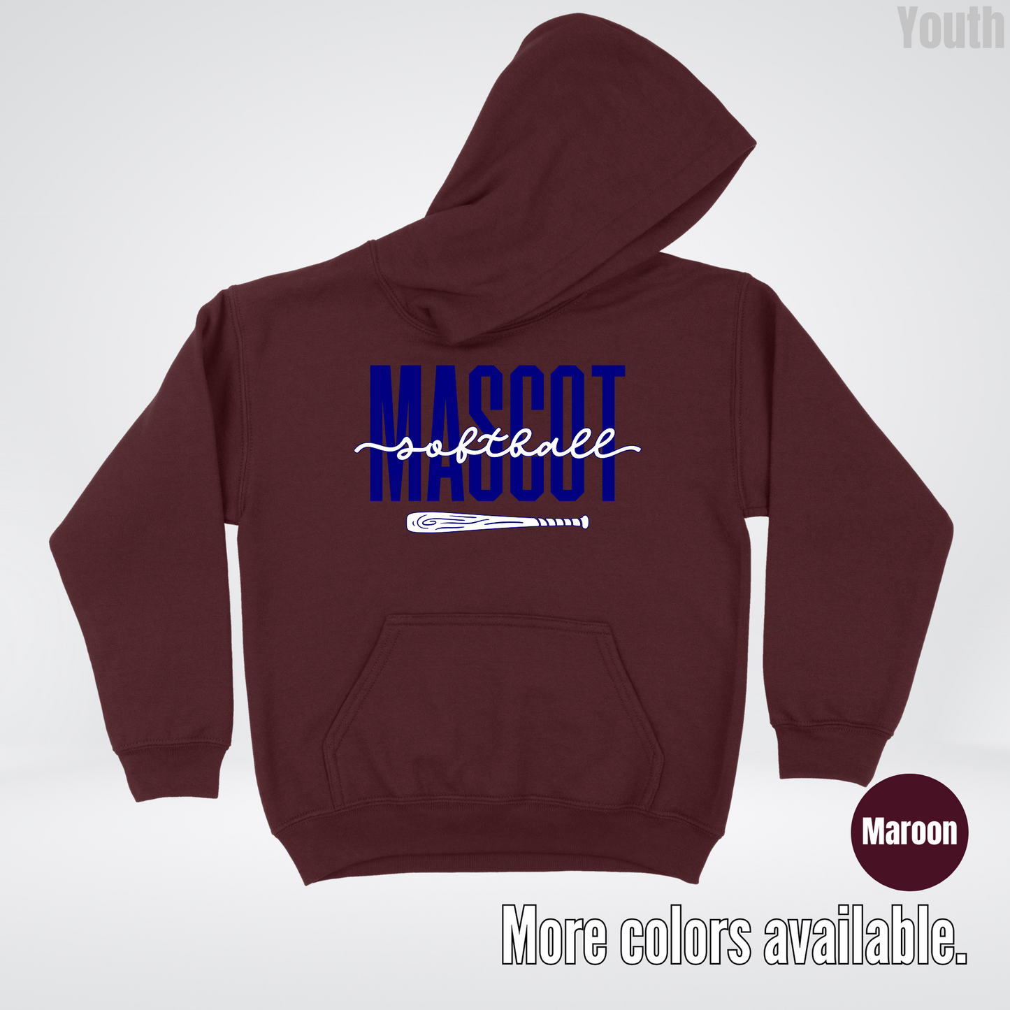 Custom Mascot – Navy - Softball Design 27 Youth Hoodie
