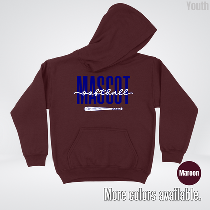 Custom Mascot – Navy - Softball Design 27 Youth Hoodie