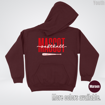 Custom Mascot – Red - Softball Design 28 Youth Hoodie