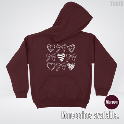 Doodle Coquette Hearts Youth Hoodie
