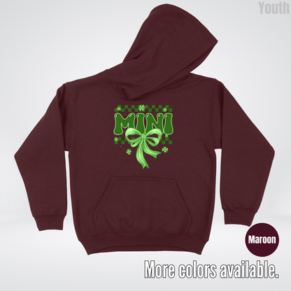 Mini Coquette Green Bow Checkered Retro Four Leaf Clovers Youth Hoodie