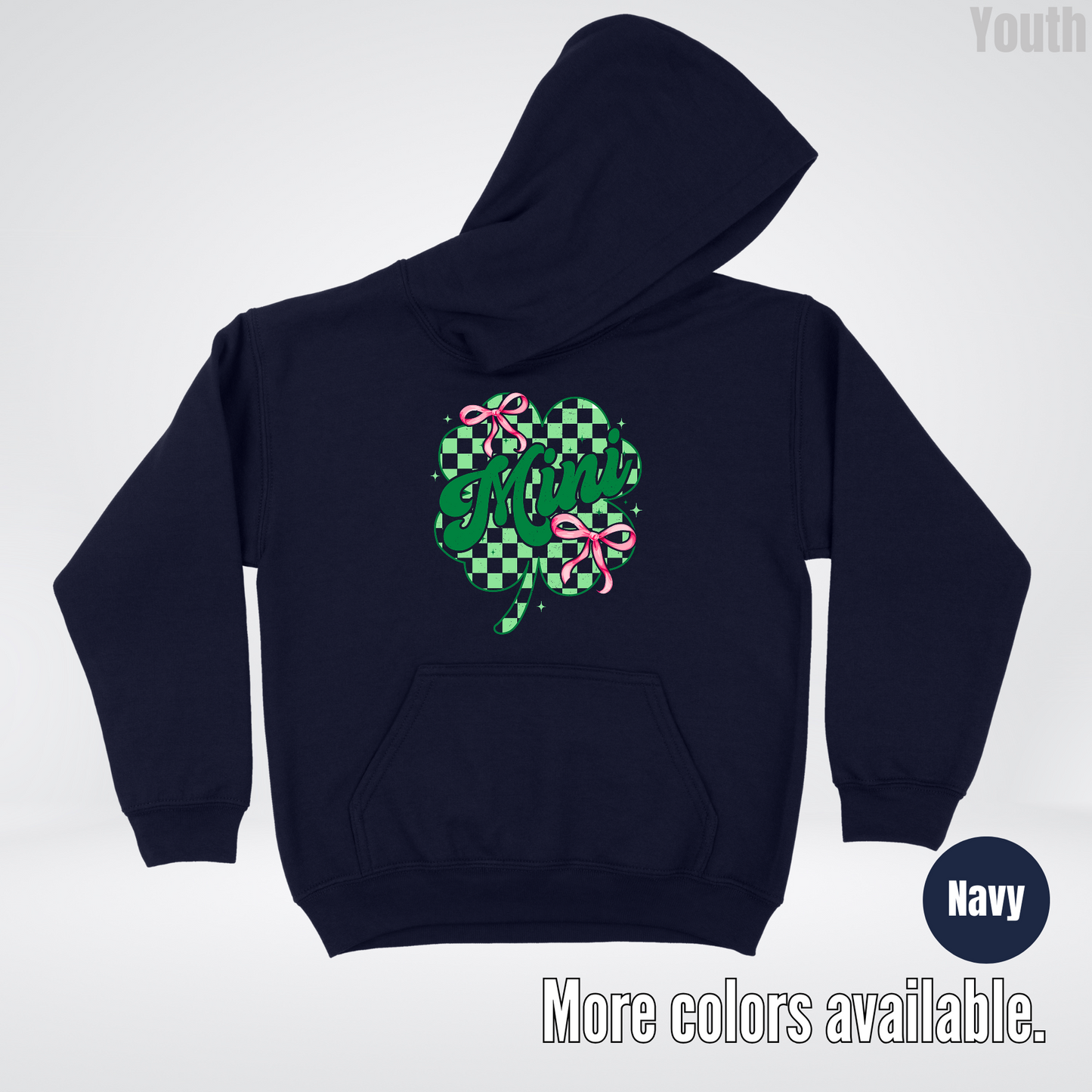 Coquette Mini Pink Bows Checkered Retro Four Leaf Clover Saint Patrick's Day Youth Hoodie