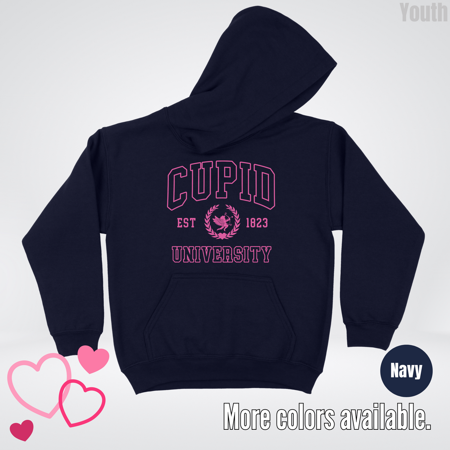 Cupid University Est 1823 Bright Pink Design Youth Hoodie