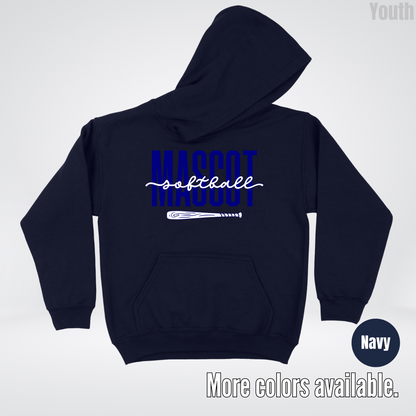 Custom Mascot – Navy - Softball Design 27 Youth Hoodie