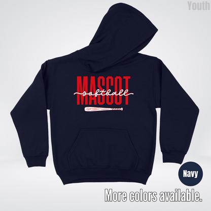 Custom Mascot – Red - Softball Design 28 Youth Hoodie