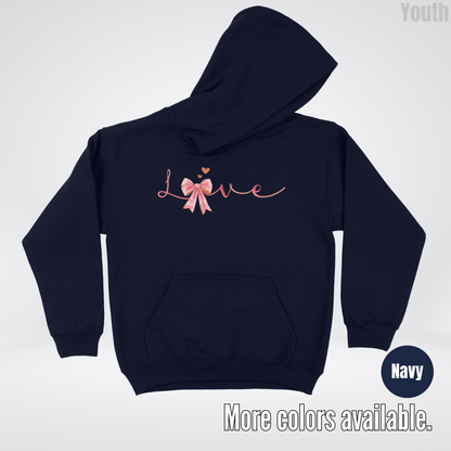 Love Pink Watercolor Coquette Bow Youth Hoodie