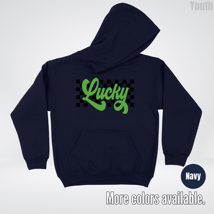 Lucky Cursive Checkered Retro – Saint Patrick’s Day Youth Hoodie