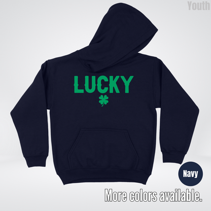 Lucky & Four Leaf Clover - Green Design - Saint Patrick's Day Youth Hoodie