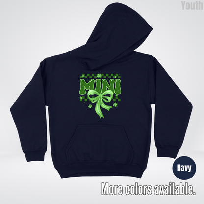 Mini Coquette Green Bow Checkered Retro Four Leaf Clovers Youth Hoodie