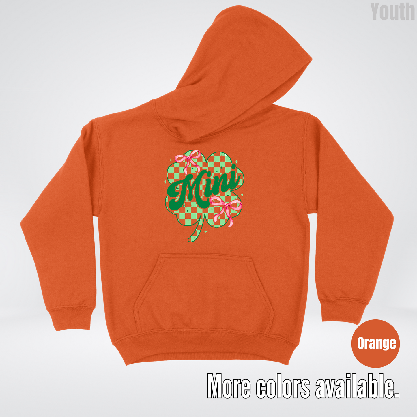 Coquette Mini Pink Bows Checkered Retro Four Leaf Clover Saint Patrick's Day Youth Hoodie