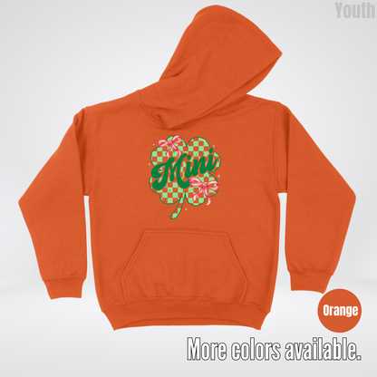 Coquette Mini Pink Bows Checkered Retro Four Leaf Clover Saint Patrick's Day Youth Hoodie
