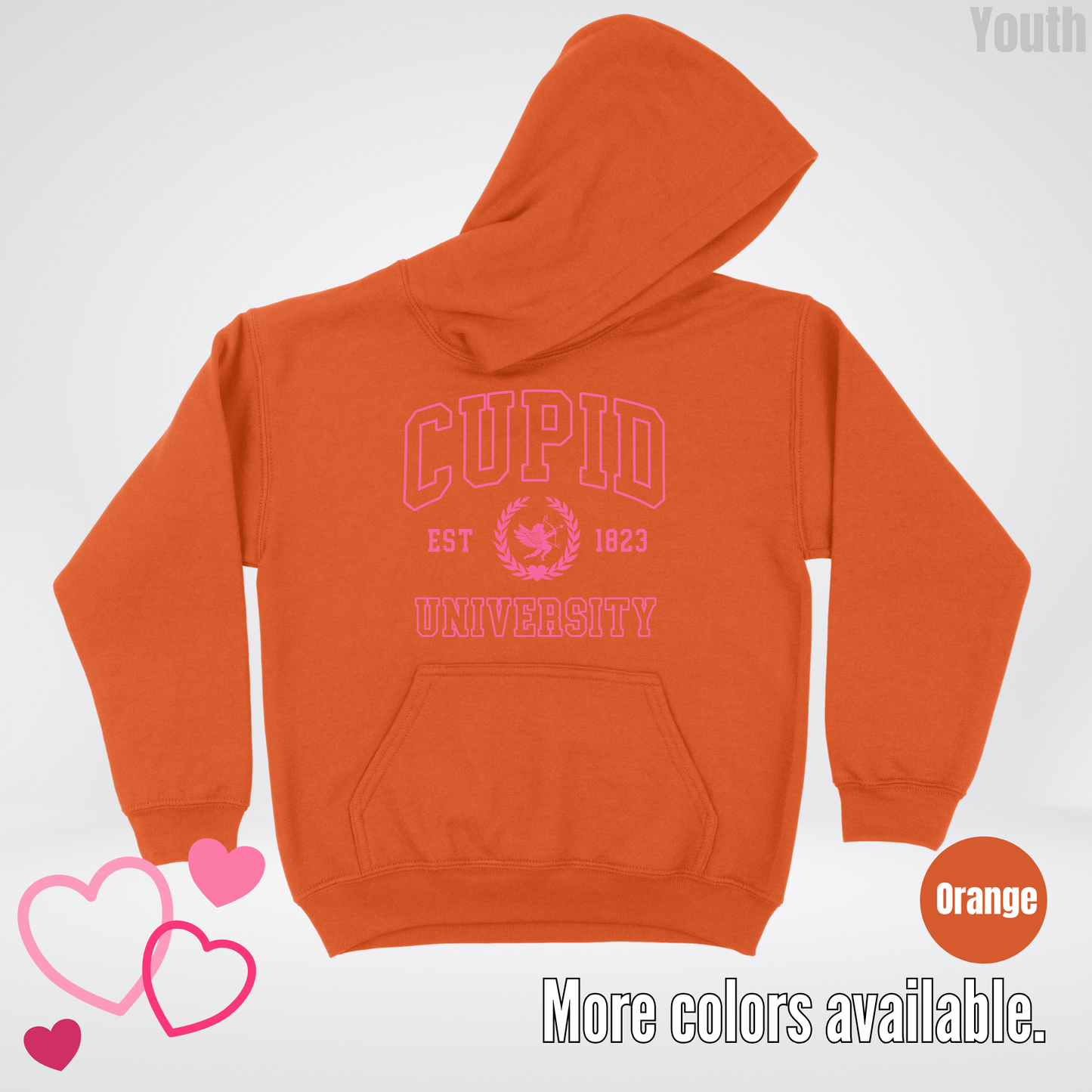Cupid University Est 1823 Bright Pink Design Youth Hoodie