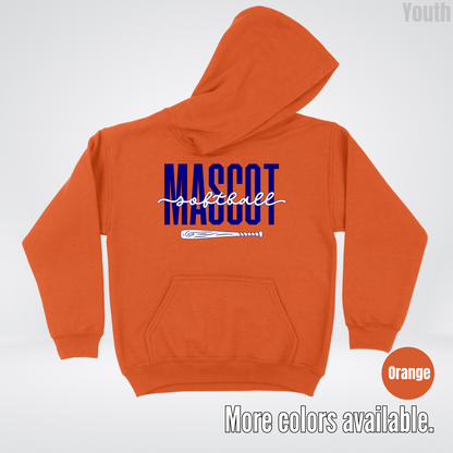 Custom Mascot – Navy - Softball Design 27 Youth Hoodie