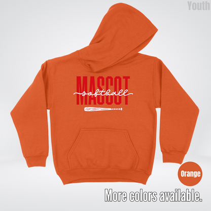 Custom Mascot – Red - Softball Design 28 Youth Hoodie