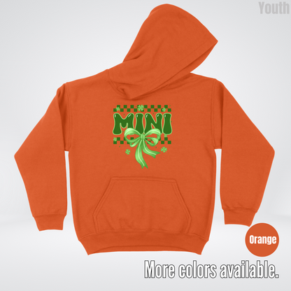 Mini Coquette Green Bow Checkered Retro Four Leaf Clovers Youth Hoodie