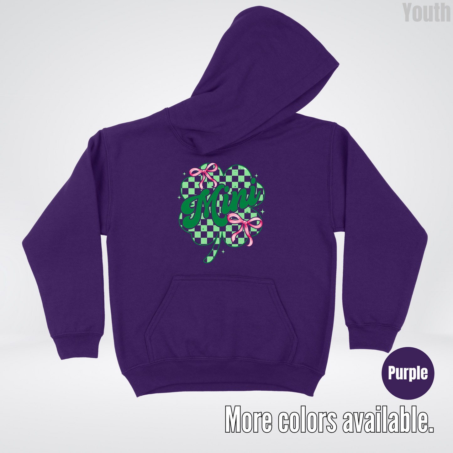 Coquette Mini Pink Bows Checkered Retro Four Leaf Clover Saint Patrick's Day Youth Hoodie