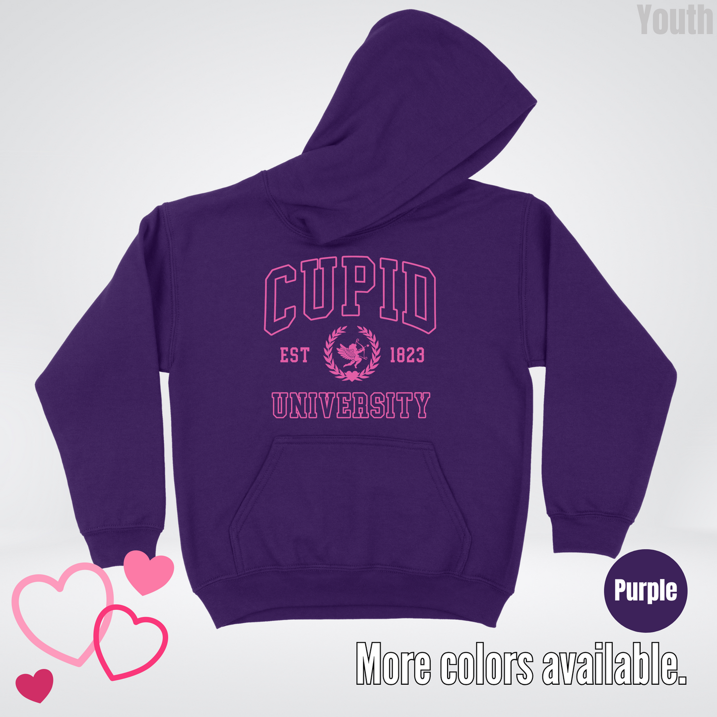 Cupid University Est 1823 Bright Pink Design Youth Hoodie