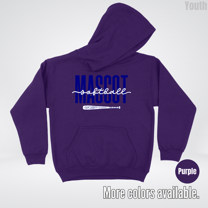 Custom Mascot – Navy - Softball Design 27 Youth Hoodie