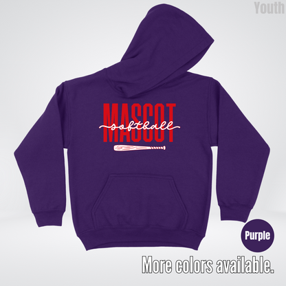 Custom Mascot – Red - Softball Design 28 Youth Hoodie