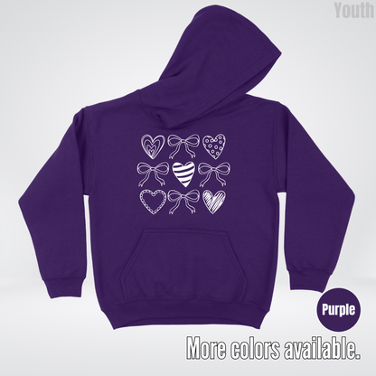 Doodle Coquette Hearts Youth Hoodie