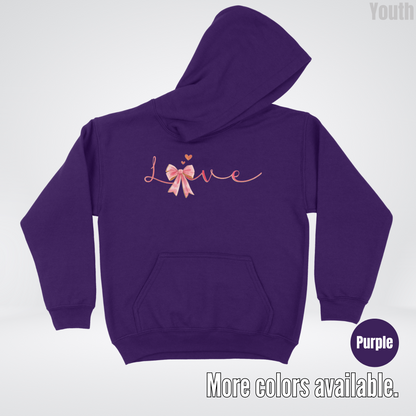 Love Pink Watercolor Coquette Bow Youth Hoodie