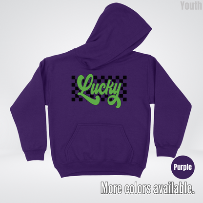 Lucky Cursive Checkered Retro – Saint Patrick’s Day Youth Hoodie