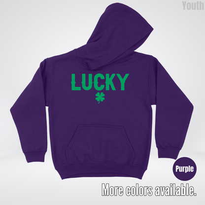 Lucky & Four Leaf Clover - Green Design - Saint Patrick's Day Youth Hoodie