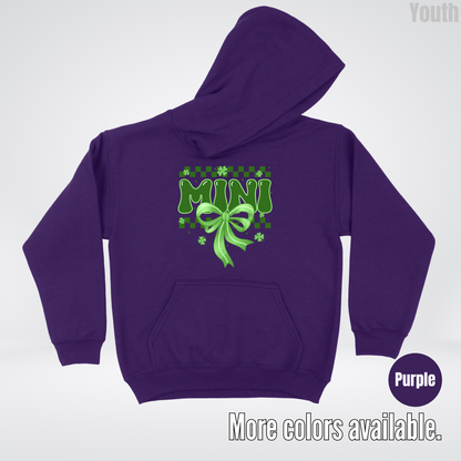 Mini Coquette Green Bow Checkered Retro Four Leaf Clovers Youth Hoodie