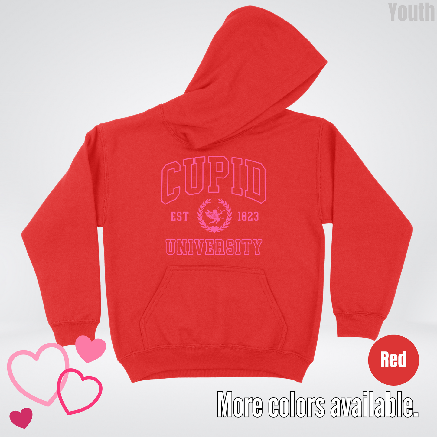 Cupid University Est 1823 Bright Pink Design Youth Hoodie