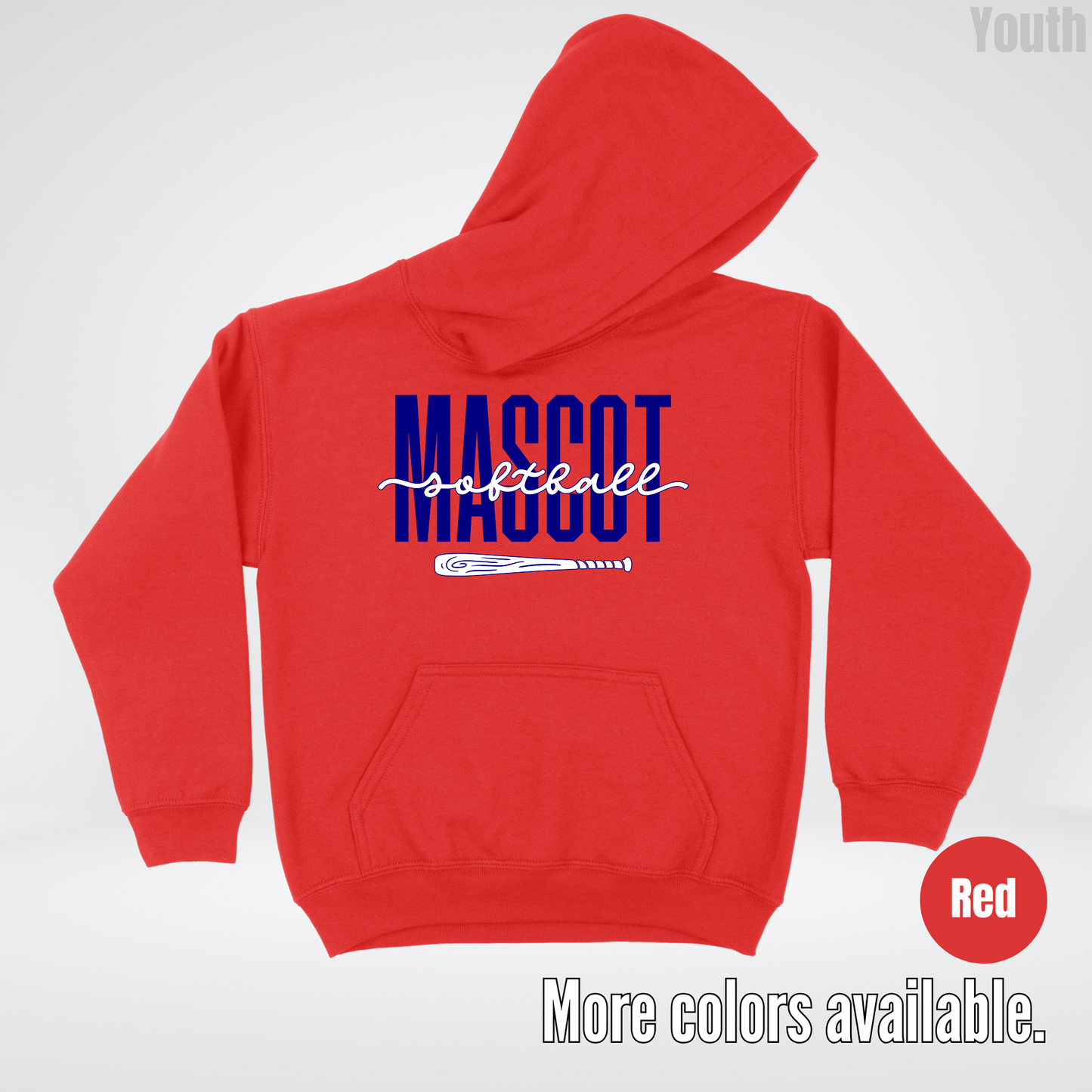 Custom Mascot – Navy - Softball Design 27 Youth Hoodie