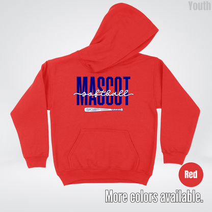 Custom Mascot – Navy - Softball Design 27 Youth Hoodie