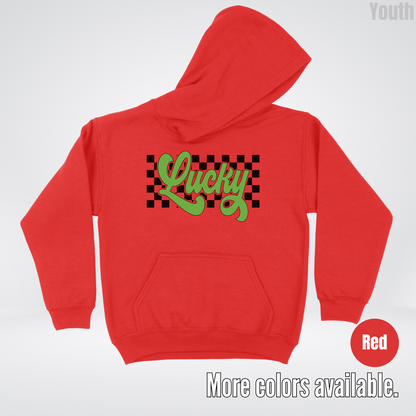 Lucky Cursive Checkered Retro – Saint Patrick’s Day Youth Hoodie