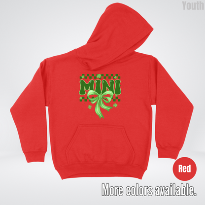 Mini Coquette Green Bow Checkered Retro Four Leaf Clovers Youth Hoodie