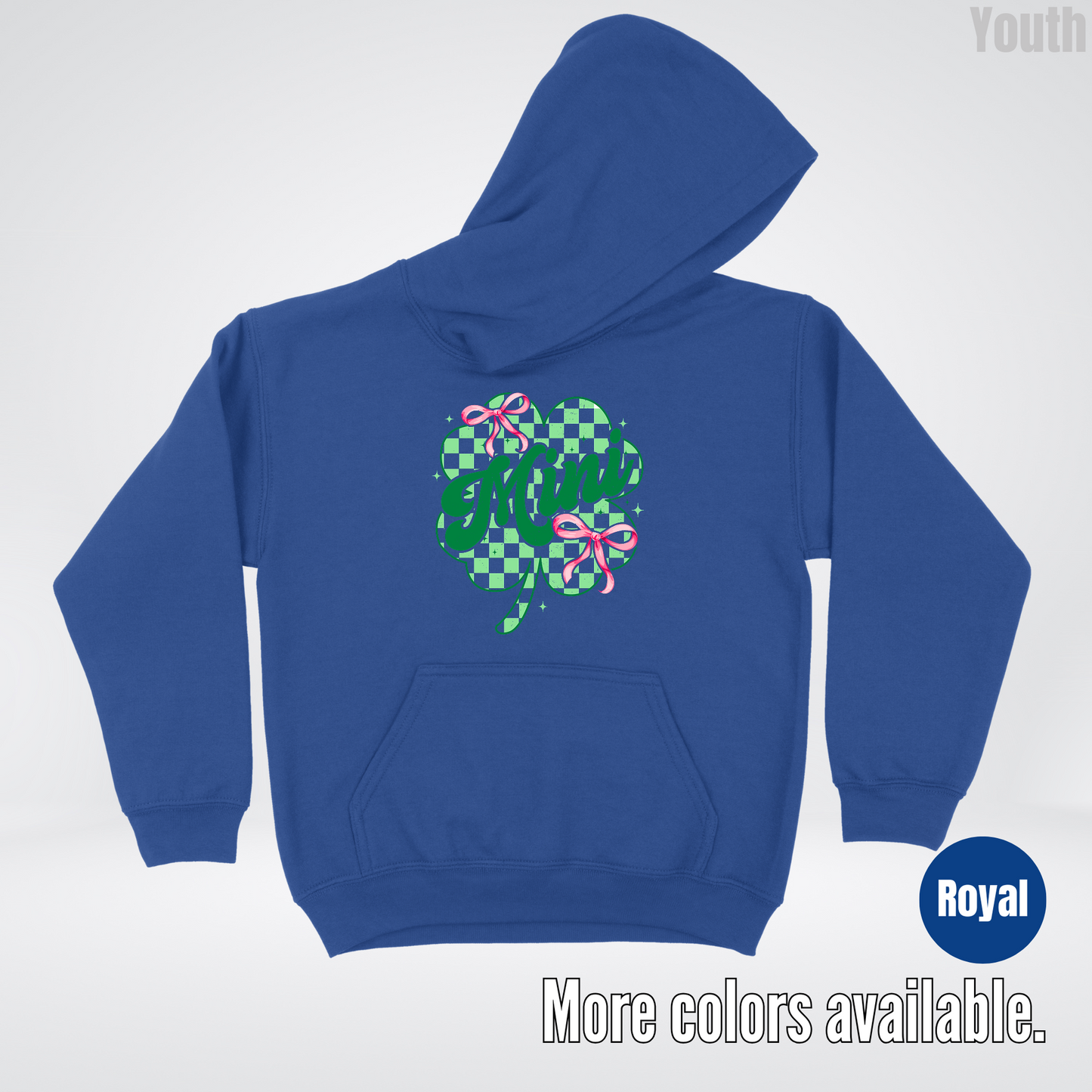 Coquette Mini Pink Bows Checkered Retro Four Leaf Clover Saint Patrick's Day Youth Hoodie