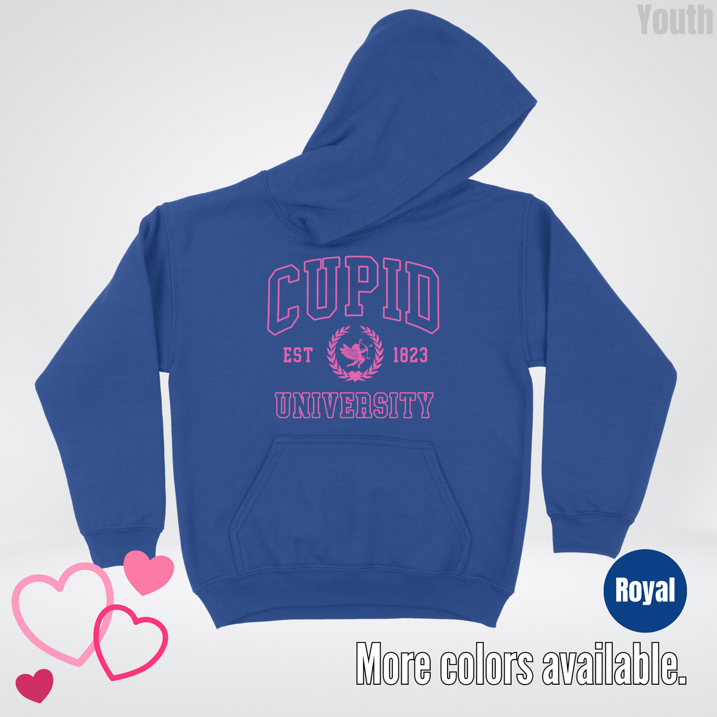 Cupid University Est 1823 Bright Pink Design Youth Hoodie
