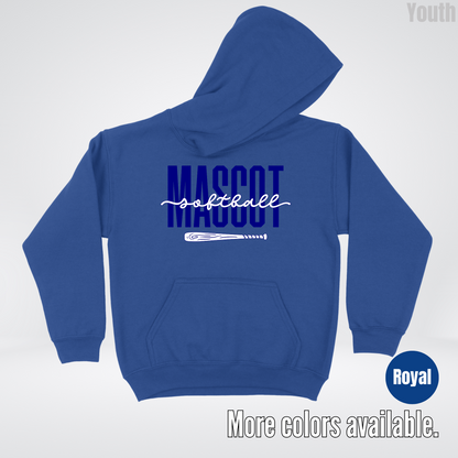 Custom Mascot – Navy - Softball Design 27 Youth Hoodie