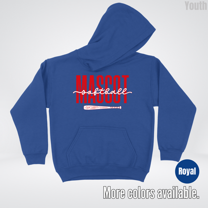 Custom Mascot – Red - Softball Design 28 Youth Hoodie