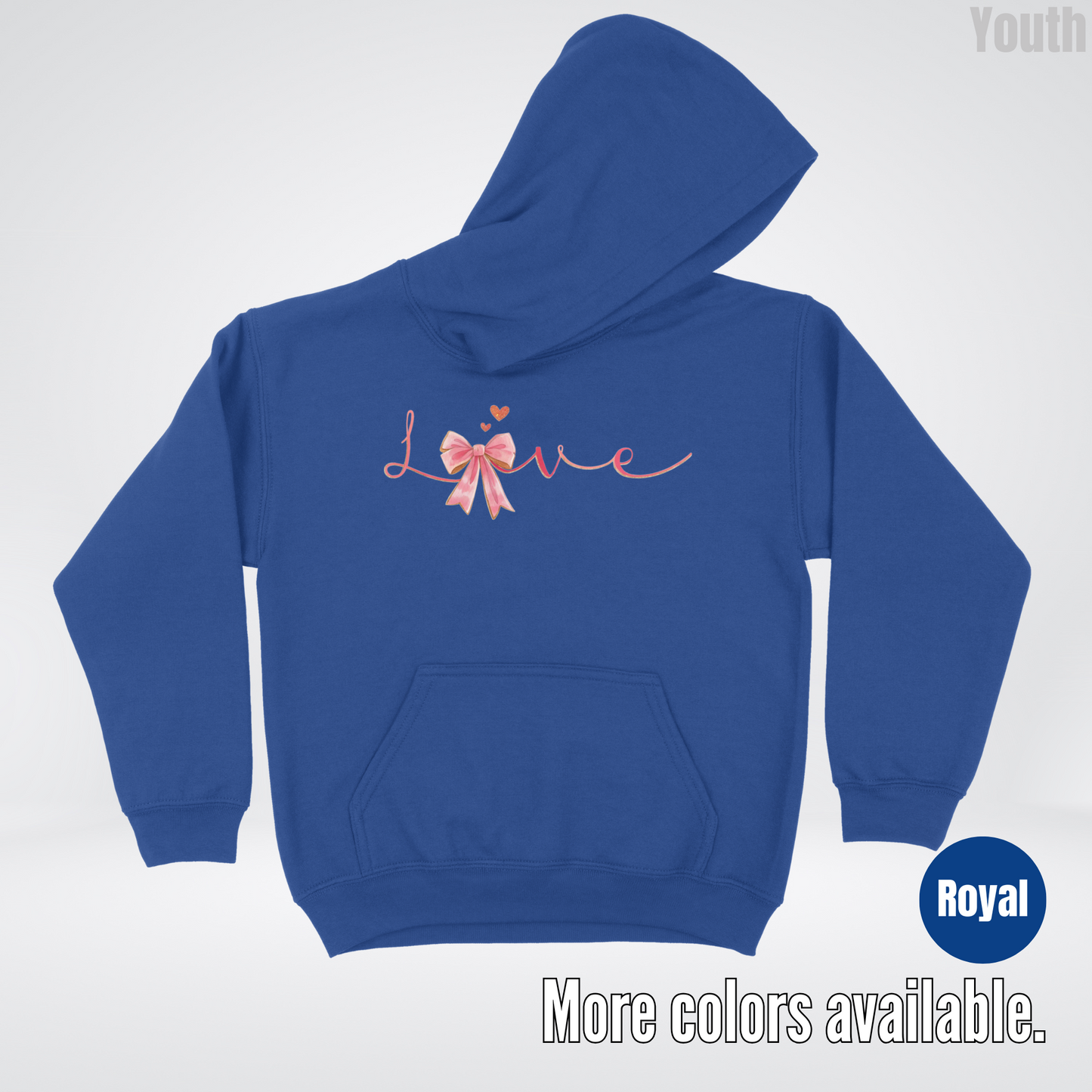 Love Pink Watercolor Coquette Bow Youth Hoodie
