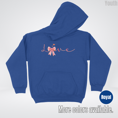 Love Pink Watercolor Coquette Bow Youth Hoodie