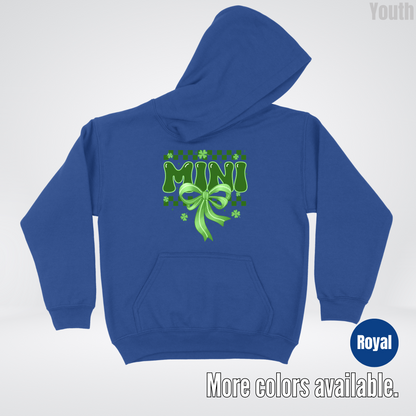 Mini Coquette Green Bow Checkered Retro Four Leaf Clovers Youth Hoodie