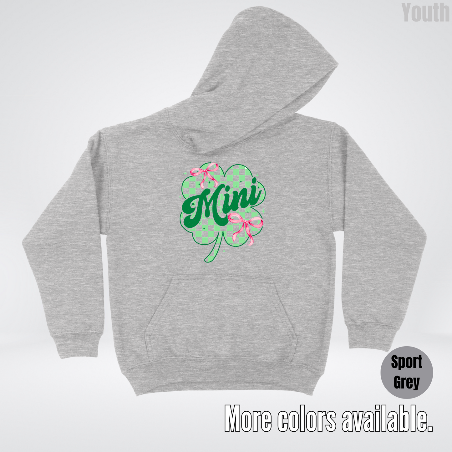 Coquette Mini Pink Bows Checkered Retro Four Leaf Clover Saint Patrick's Day Youth Hoodie