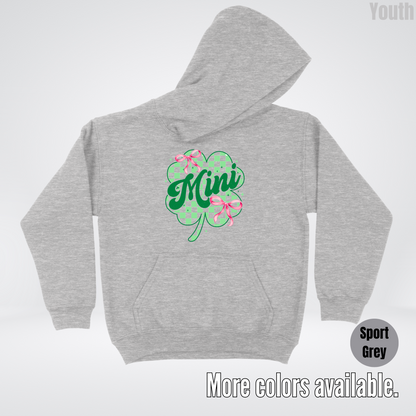 Coquette Mini Pink Bows Checkered Retro Four Leaf Clover Saint Patrick's Day Youth Hoodie