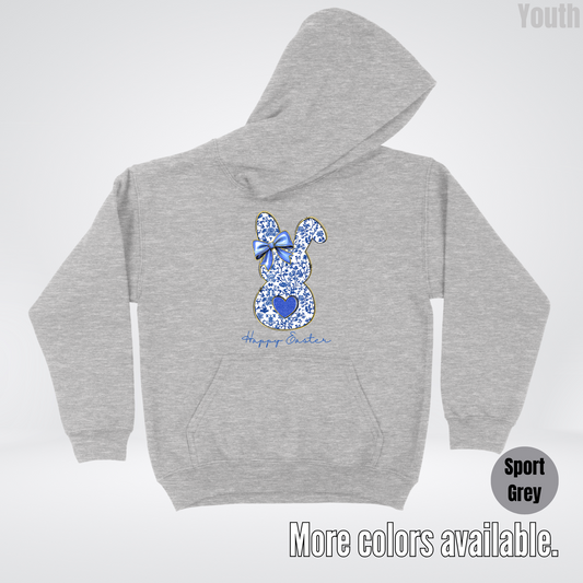 Happy Easter Bunny Blue Toile Chinoiserie Grand Millennial Youth Hoodie