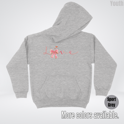 Love Pink Watercolor Coquette Bow Youth Hoodie