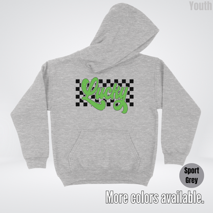 Lucky Cursive Checkered Retro – Saint Patrick’s Day Youth Hoodie