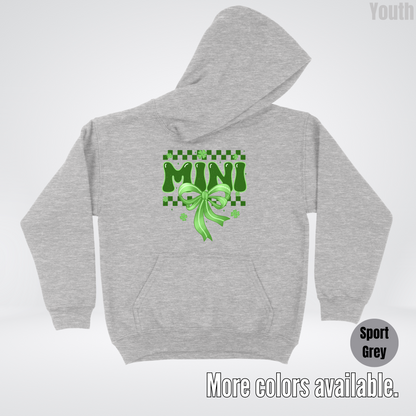 Mini Coquette Green Bow Checkered Retro Four Leaf Clovers Youth Hoodie