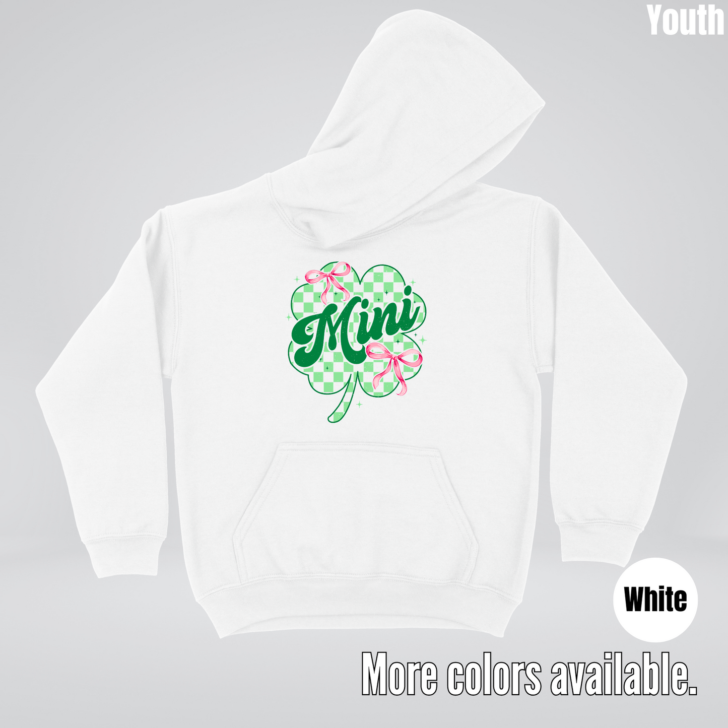 Coquette Mini Pink Bows Checkered Retro Four Leaf Clover Saint Patrick's Day Youth Hoodie