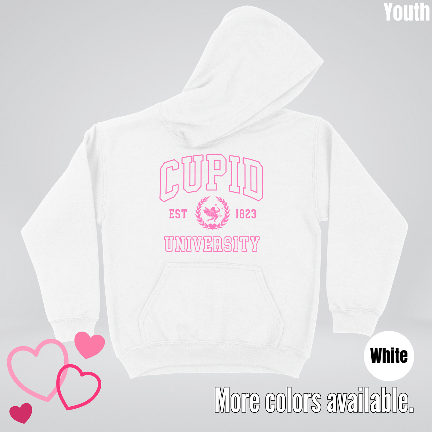 Cupid University Est 1823 Bright Pink Design Youth Hoodie
