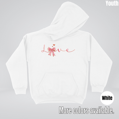 Love Pink Watercolor Coquette Bow Youth Hoodie