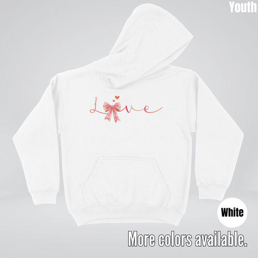 Love Pink Watercolor Coquette Bow Youth Hoodie